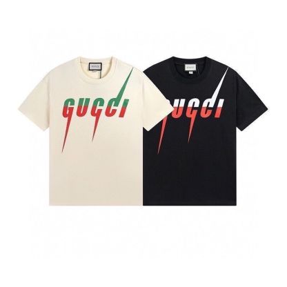 サマーライトニングカラーブロックピュアコットンクルーネック半袖Tシャツ