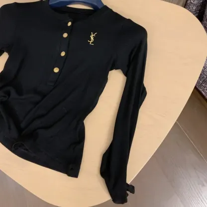 『S-L』絶対流行 大好評 おしゃれ ボタン 刺繍 長袖 Ｔシャツ