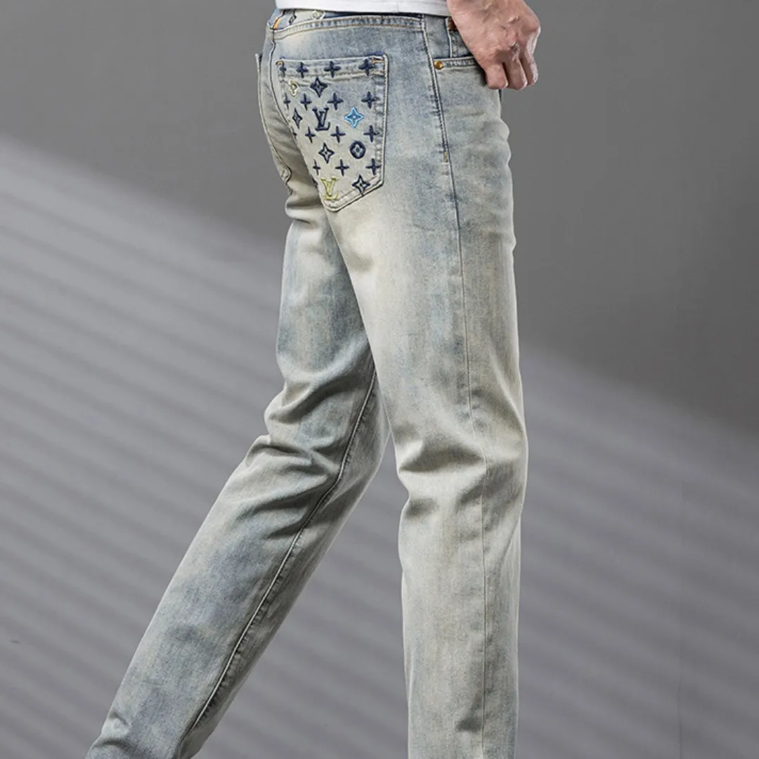 『S-2XL』ハイエンド ウォッシュ メンズ ストリートブランド 刺繍 春夏 新作 ヴィンテージカラー ジーンズ