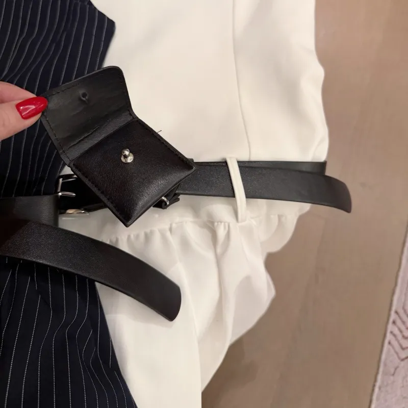 『S-L』好感度100％ 質感のいい フェミニン ストライプ ノースリープ フリル ワンピース