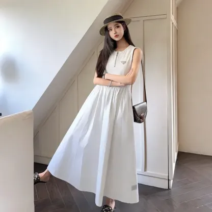 『S-L』好感度100％ 質感のいい シンプル ノースリープ ハーフ ジップ ワンピース