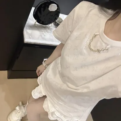 『S-L』大活躍 大人の定番 合わせやすい モード プリント チェーン 半袖 Ｔシャツ