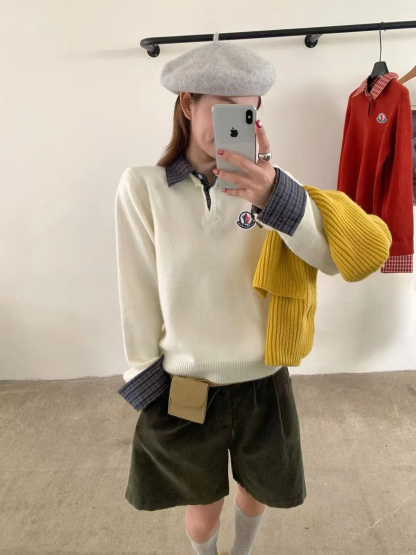 『S-L』新作冬限定版刺繍入りフェイクツーピースカラーセーター