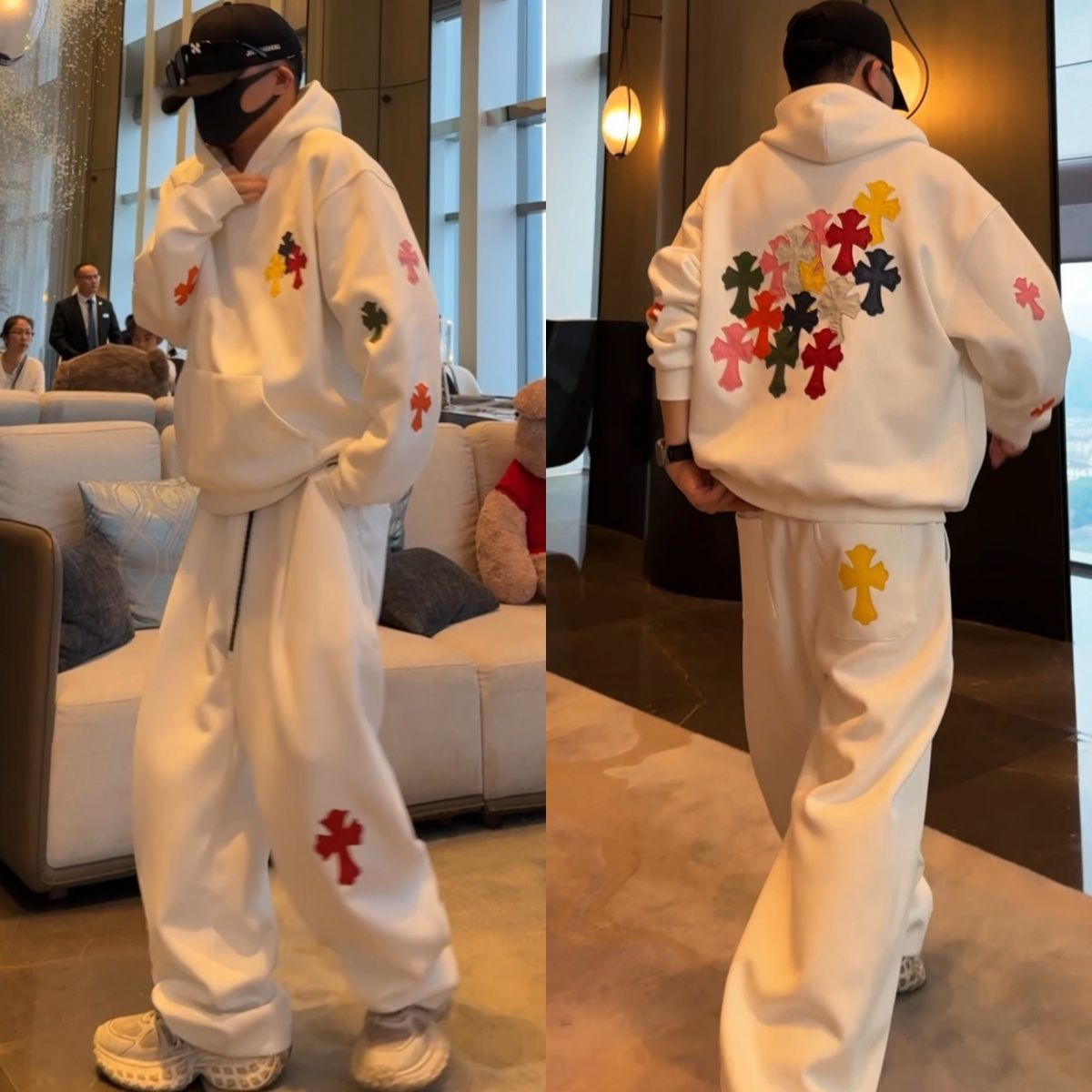 秋の新入荷 - メンズ アメリカントレンド ハイストリート フード付きスウェットシャツとスウェットパンツ カジュアルスーツ