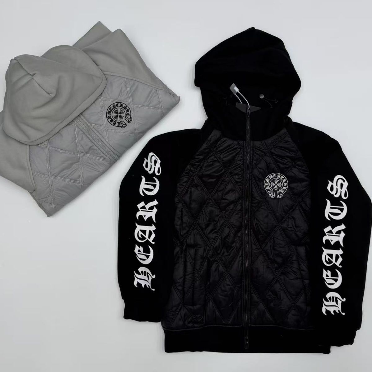 新しいユニセックスの刺繍入りコットンパッド入りジャケット、フード付き、ゆったりとした、カップル向けの暖かいコート。