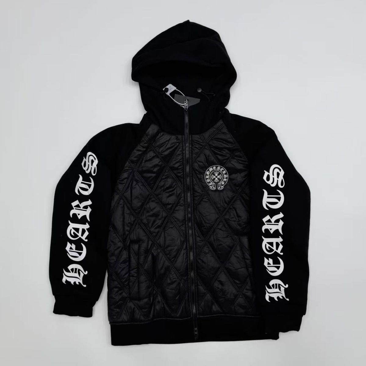 新しいユニセックスの刺繍入りコットンパッド入りジャケット、フード付き、ゆったりとした、カップル向けの暖かいコート。