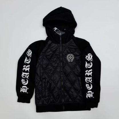 新しいユニセックスの刺繍入りコットンパッド入りジャケット、フード付き、ゆったりとした、カップル向けの暖かいコート。