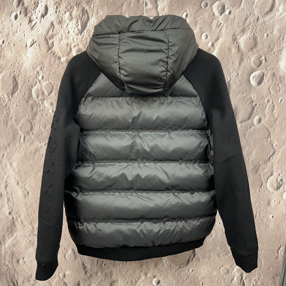 【L-5XL】高級ファッションニットスリーブパッチワークジャケットメンズ、冬用フード付き厚手暖かい