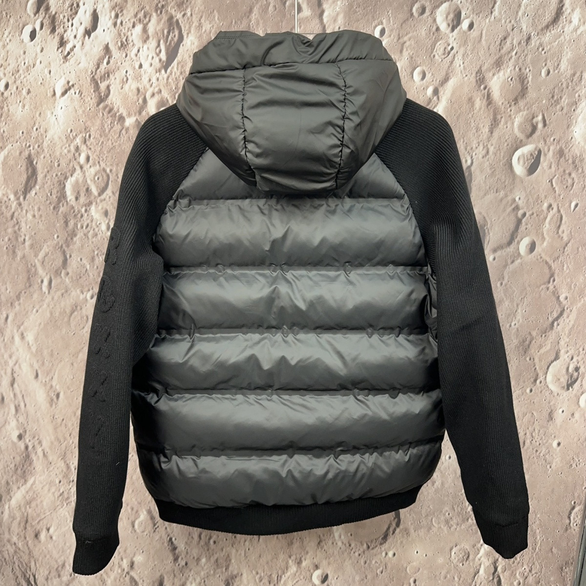 【L-5XL】高級ファッションニットスリーブパッチワークジャケットメンズ、冬用フード付き厚手暖かい