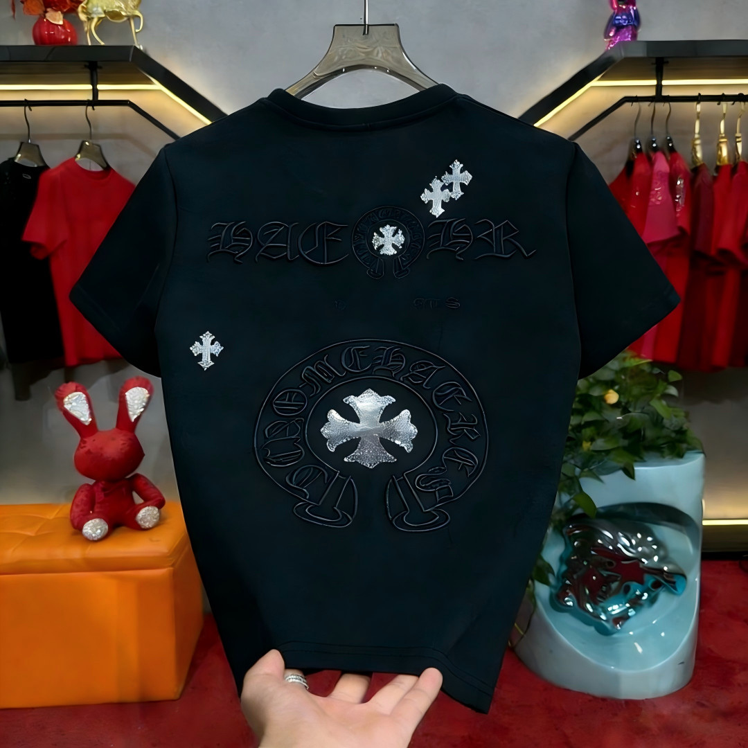 【L-5XL】重厚な刺繍と高品質のスパンコールが施された、ファッショナブルでカジュアルなベースレイヤーのラウンドネックプルオーバー半袖Tシャツ。