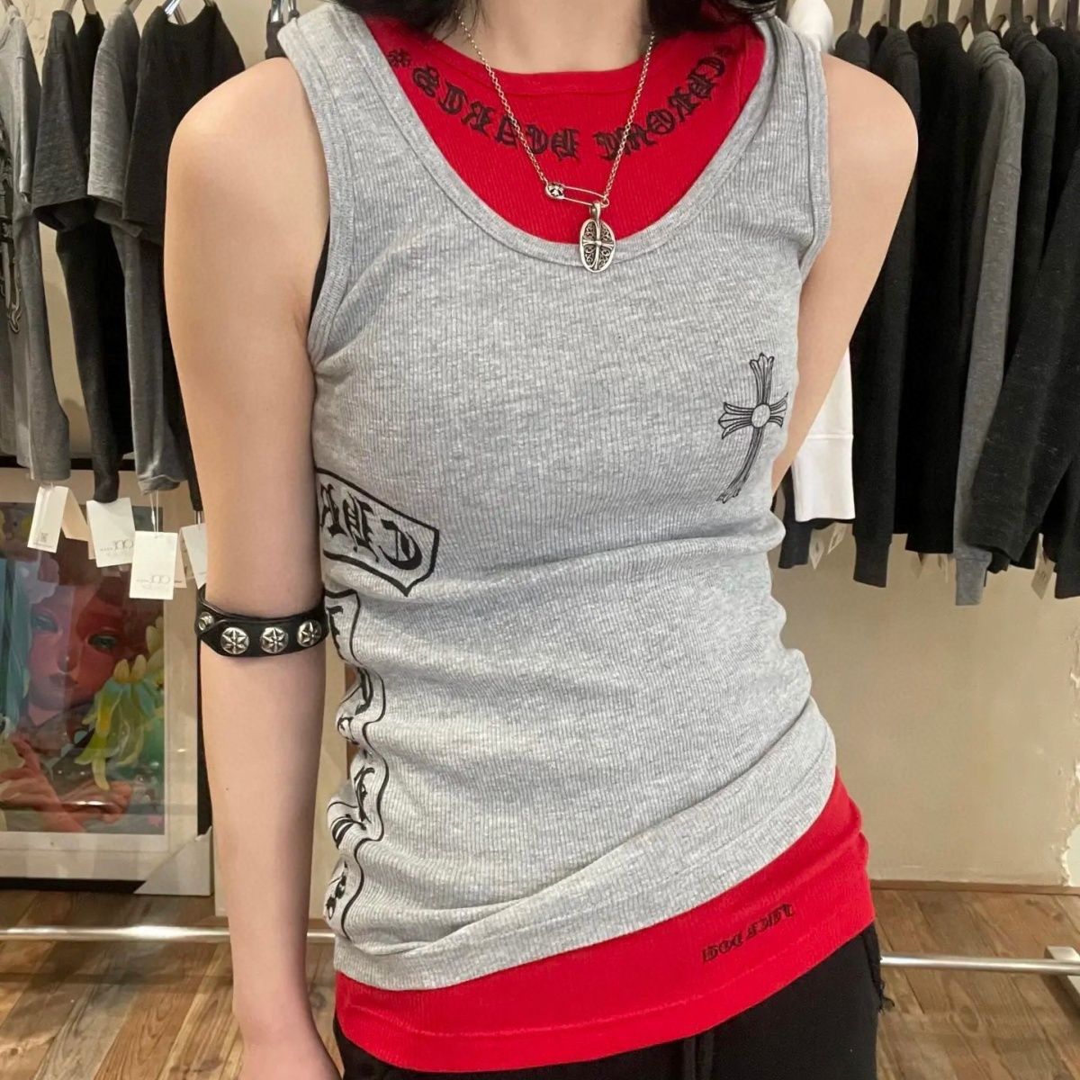 『S-XL』新作サマースリムフィットプリントノースリーブタンクトップ