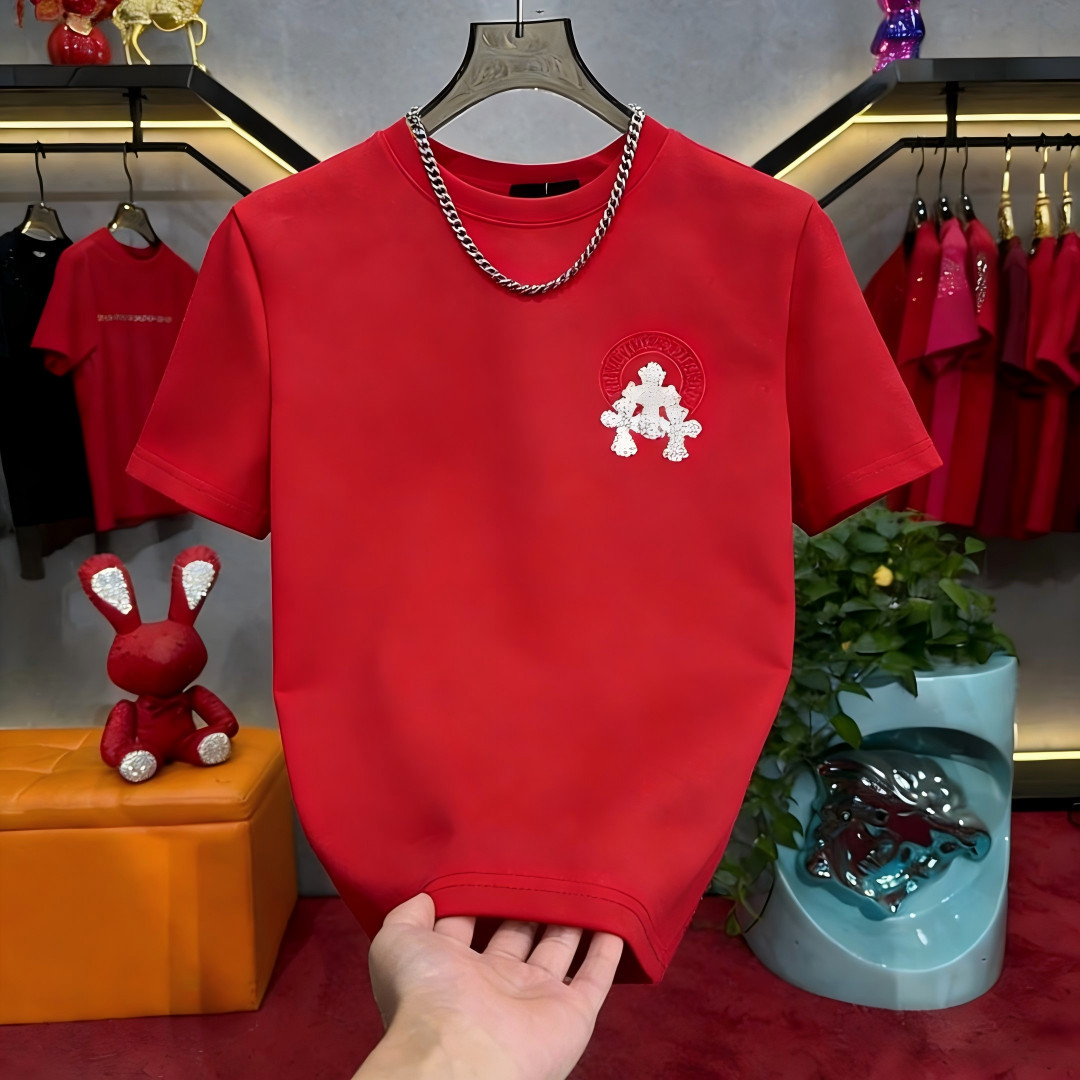 【L-5XL】重厚な刺繍と高品質のスパンコールが施された、ファッショナブルでカジュアルなベースレイヤーのラウンドネックプルオーバー半袖Tシャツ。