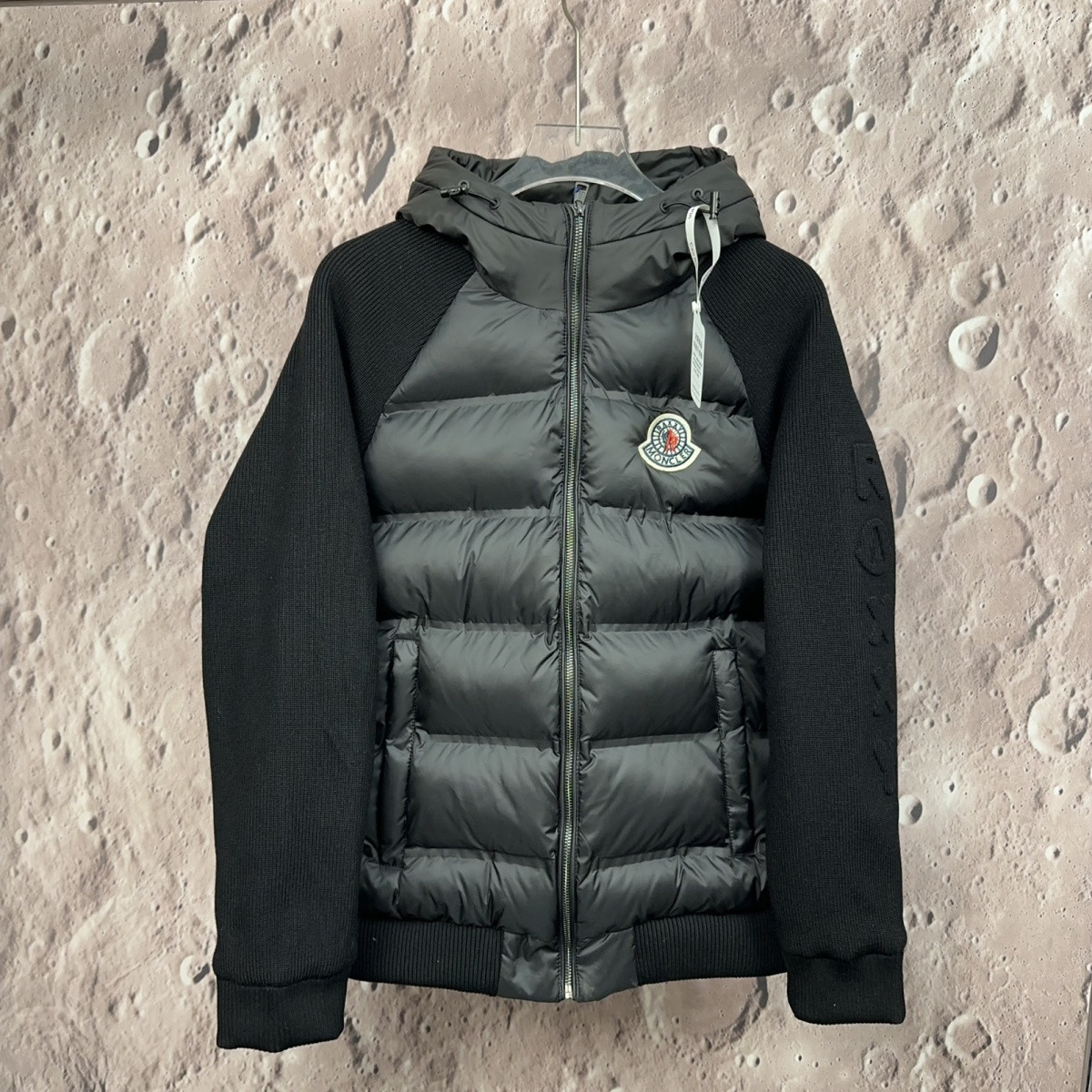 【L-5XL】高級ファッションニットスリーブパッチワークジャケットメンズ、冬用フード付き厚手暖かい