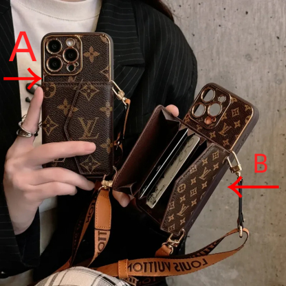 スタイリッシュ多機能 ストラップ付き高級レザー iPhone ウォレット ケース