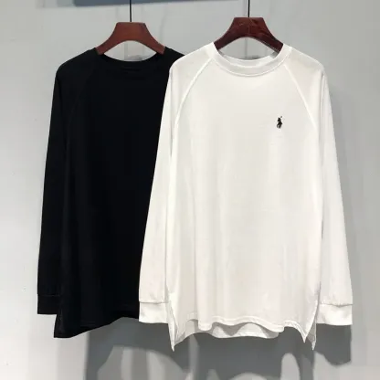 『M-4XL』刺繍 両サイドスリット 長袖Tシャツ 春秋 レディース くつろぎ ゆったり 綿100% トップス