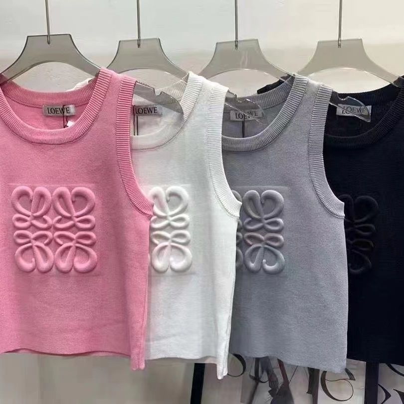 『S-XL』夏のファッション スクエアネック ニット 刺繍入り ノースリーブ ショートベスト - 新スタイル