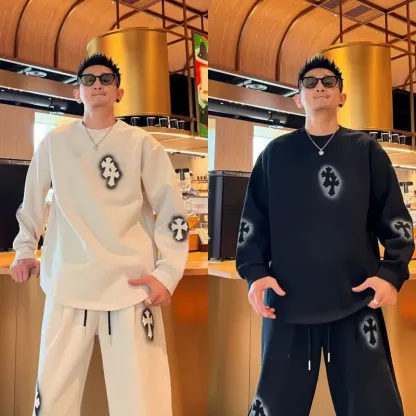 『M-4XL』春秋メンズトレンドファッションセット、人気の新作スウェットシャツとスウェットパンツのツーピースセット