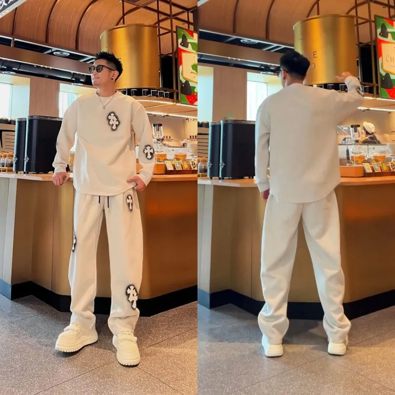 『M-4XL』春秋メンズトレンドファッションセット、人気の新作スウェットシャツとスウェットパンツのツーピースセット