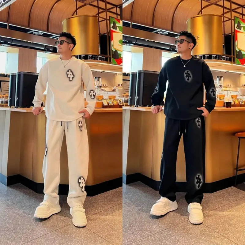 『M-4XL』春秋メンズトレンドファッションセット、人気の新作スウェットシャツとスウェットパンツのツーピースセット
