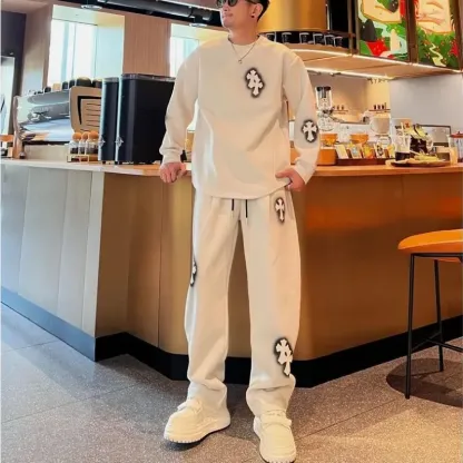 『M-4XL』春秋メンズトレンドファッションセット、人気の新作スウェットシャツとスウェットパンツのツーピースセット