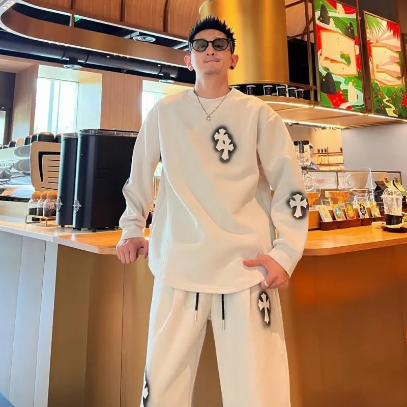 『M-4XL』春秋メンズトレンドファッションセット、人気の新作スウェットシャツとスウェットパンツのツーピースセット