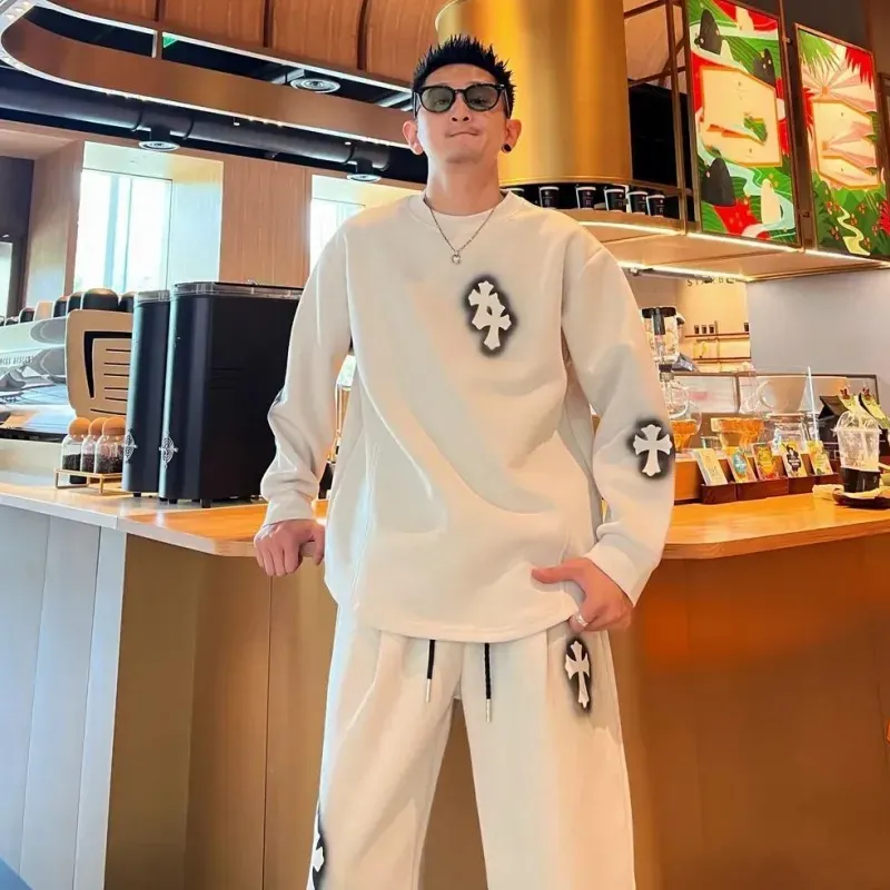 『M-4XL』春秋メンズトレンドファッションセット、人気の新作スウェットシャツとスウェットパンツのツーピースセット