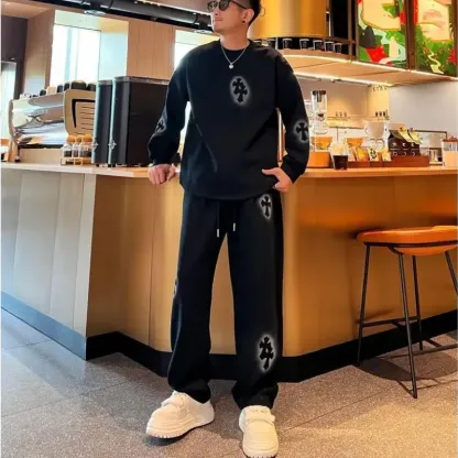 『M-4XL』春秋メンズトレンドファッションセット、人気の新作スウェットシャツとスウェットパンツのツーピースセット