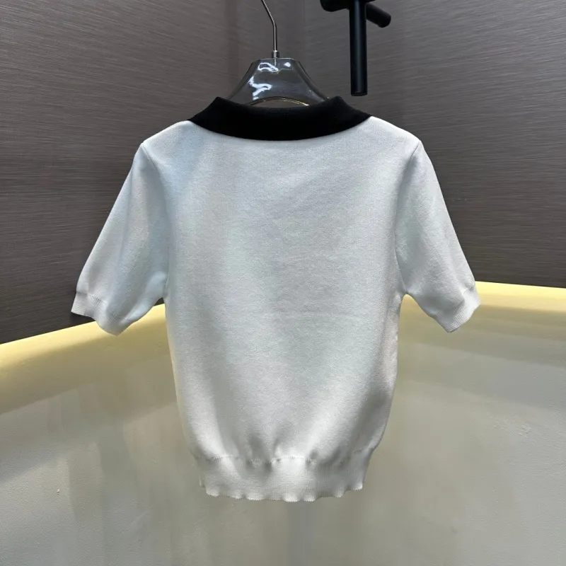 『フリーサイズ』憧れ 激売れ中 美人度アップ フェミニン 折り襟 ニット 半袖 Ｔシャツ