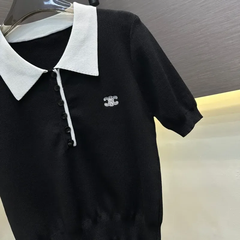 『フリーサイズ』憧れ 激売れ中 美人度アップ フェミニン 折り襟 ニット 半袖 Ｔシャツ