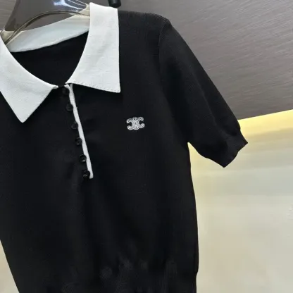 『フリーサイズ』憧れ 激売れ中 美人度アップ フェミニン 折り襟 ニット 半袖 Ｔシャツ