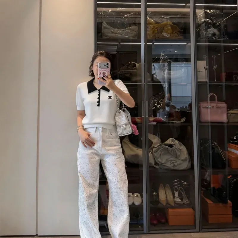 『フリーサイズ』憧れ 激売れ中 美人度アップ フェミニン 折り襟 ニット 半袖 Ｔシャツ