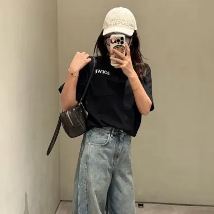 『S-L』大人の定番 合わせやすい ノームコア 刺繍 ポケット付き 半袖 Ｔシャツ