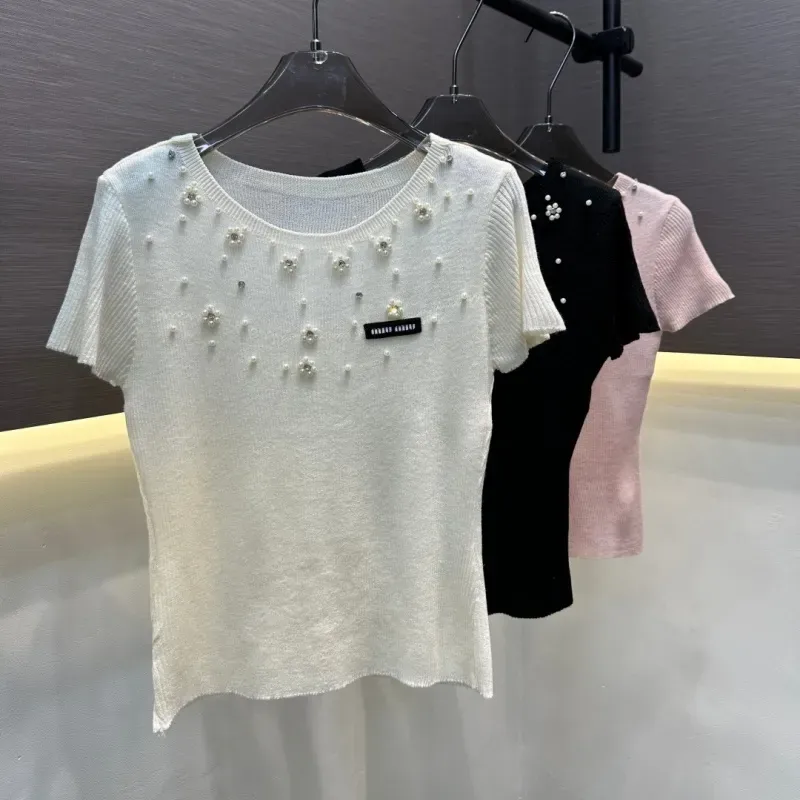 『フリーサイズ』人気上昇中 売れ筋 手触り良く モード パール 半袖 Ｔシャツ