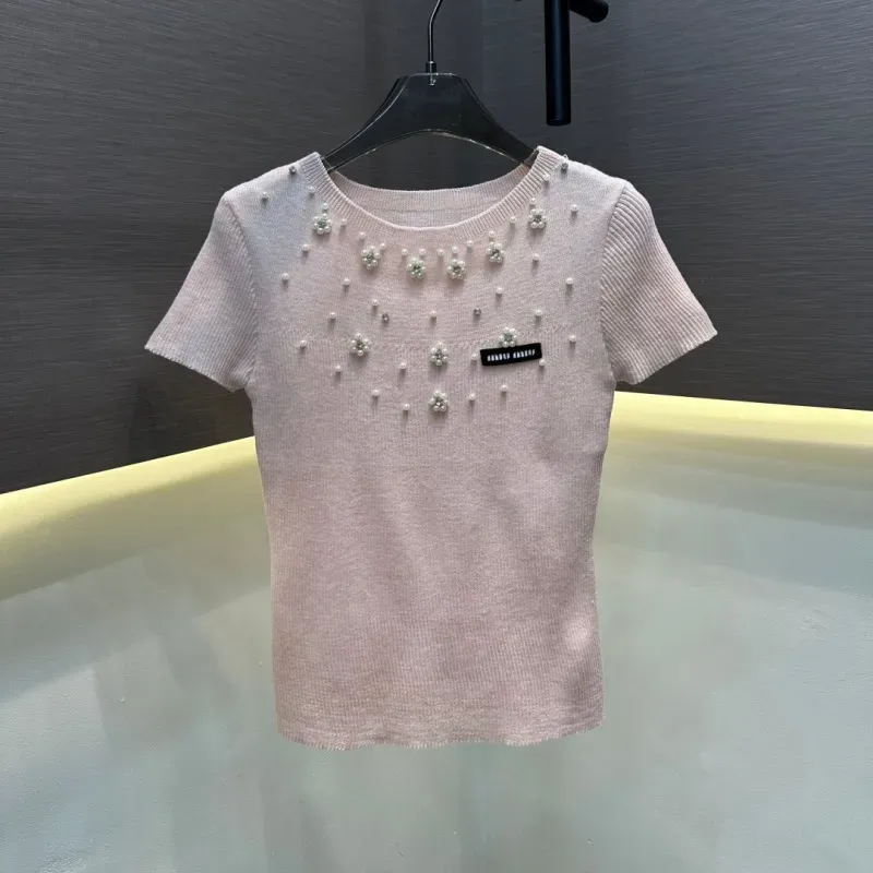『フリーサイズ』人気上昇中 売れ筋 手触り良く モード パール 半袖 Ｔシャツ