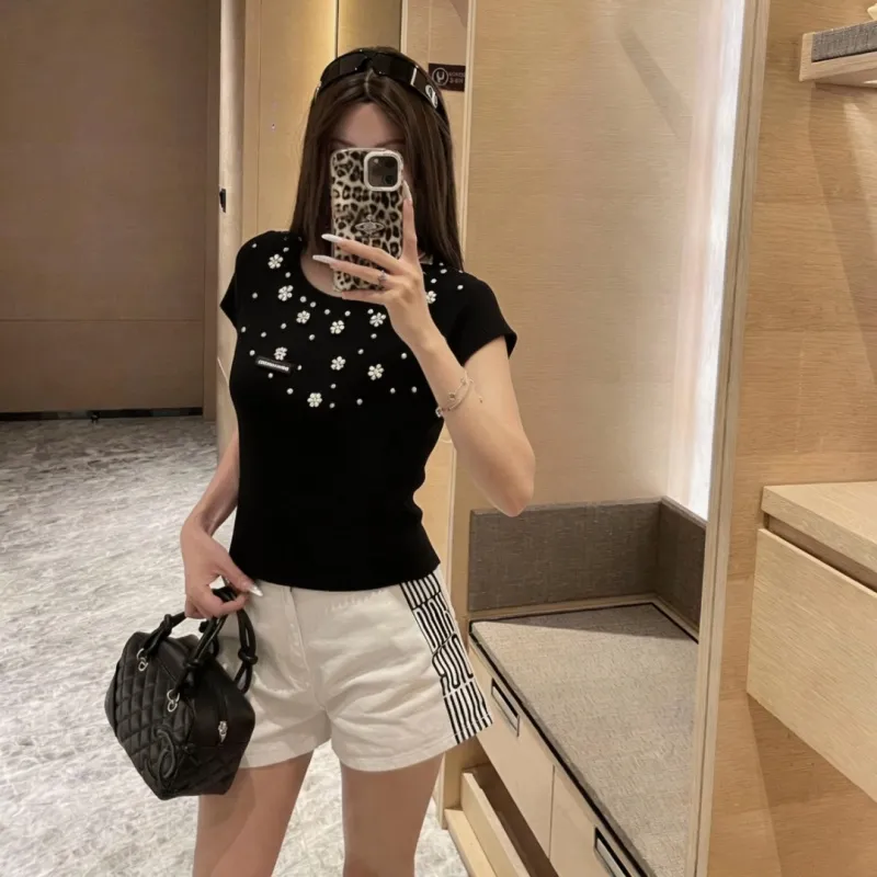 『フリーサイズ』人気上昇中 売れ筋 手触り良く モード パール 半袖 Ｔシャツ