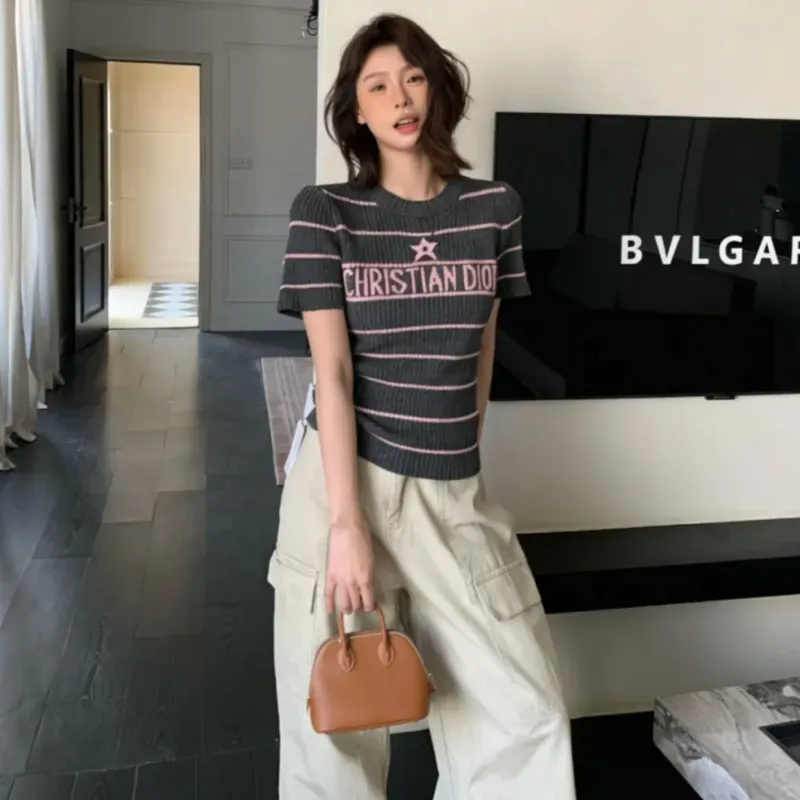 『フリーサイズ』NO.1人気 優しい雰囲気 モード ボーダー柄 半袖 Ｔシャツ