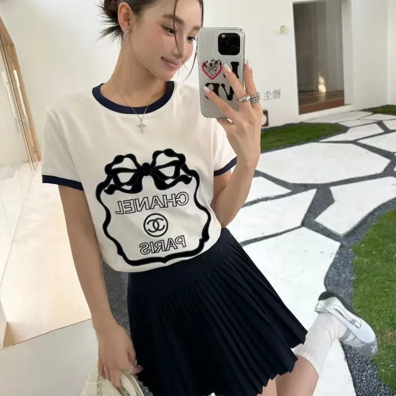 『S-L』人気爆発中 着回し最強 スウィート ベルベット リボン 半袖 Ｔシャツ
