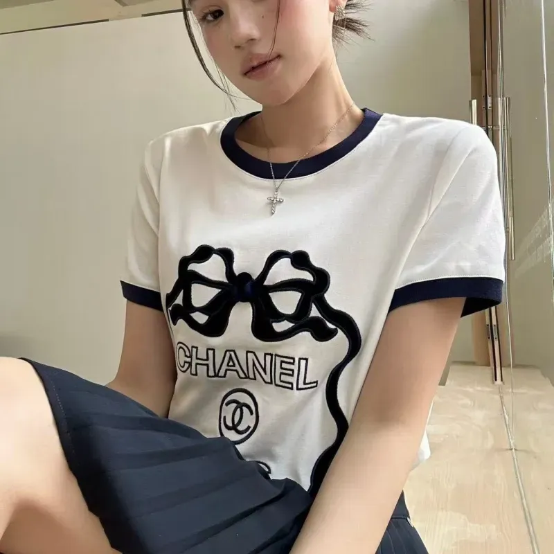 『S-L』人気爆発中 着回し最強 スウィート ベルベット リボン 半袖 Ｔシャツ