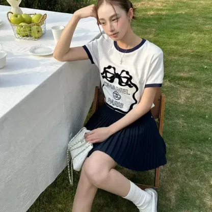 『S-L』人気爆発中 着回し最強 スウィート ベルベット リボン 半袖 Ｔシャツ