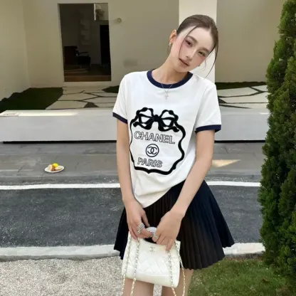 『S-L』人気爆発中 着回し最強 スウィート ベルベット リボン 半袖 Ｔシャツ