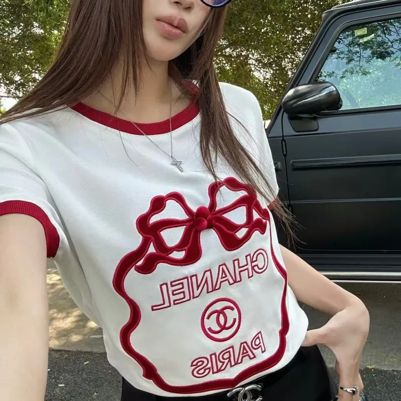 『S-L』人気爆発中 着回し最強 スウィート ベルベット リボン 半袖 Ｔシャツ