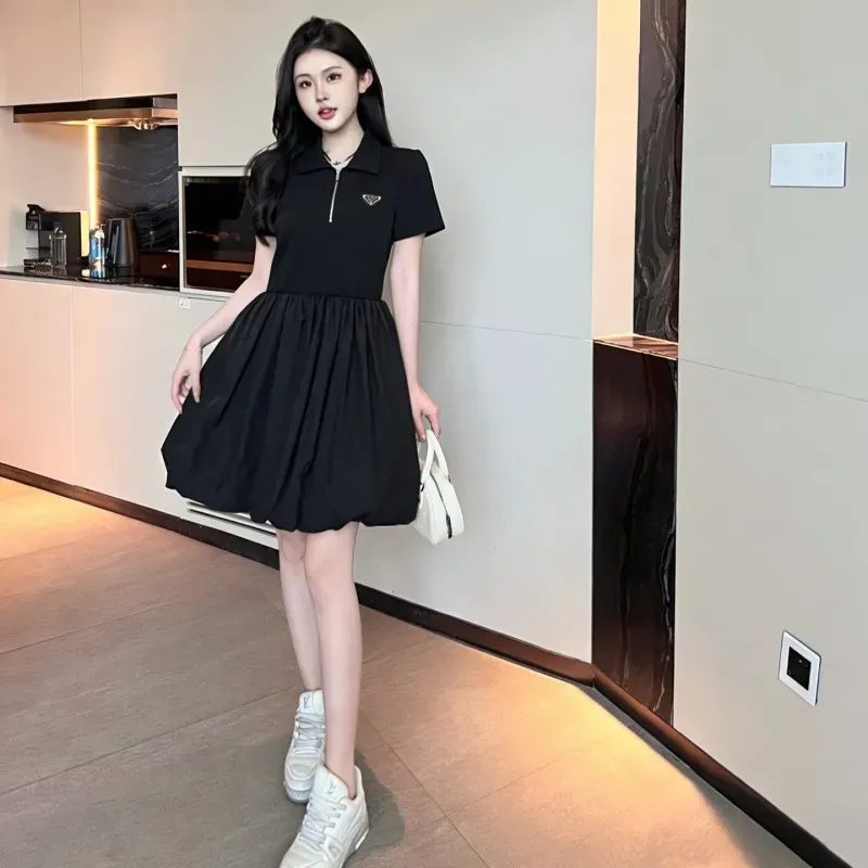 『S-L』大注目 女子マスト 高級感 セレブリティ 折り襟 ハーフ ジップ ワンピース