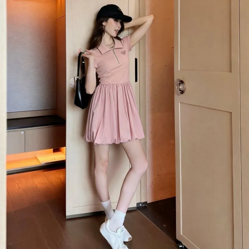 『S-L』大注目 女子マスト 高級感 セレブリティ 折り襟 ハーフ ジップ ワンピース