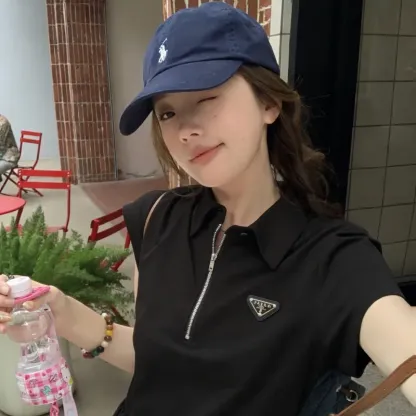 『S-L』大注目 女子マスト 高級感 セレブリティ 折り襟 ハーフ ジップ ワンピース