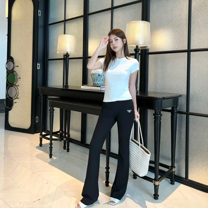 『S-L』好感度100％ 大人の定番 合わせやすい モード ハイウエスト ストレッチ パンツ