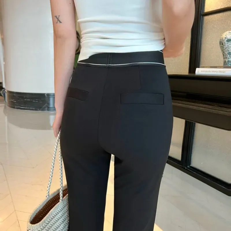 『S-L』好感度100％ 大人の定番 合わせやすい モード ハイウエスト ストレッチ パンツ
