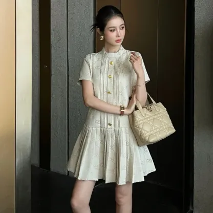 『S-L』大注目女子マスト 組み合わせやすい フェミニン スタンドネック ワンピース