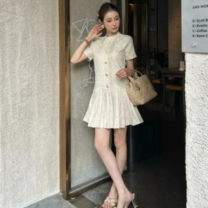 『S-L』大注目女子マスト 組み合わせやすい フェミニン スタンドネック ワンピース