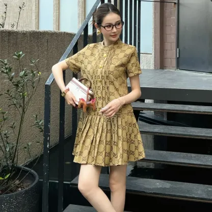 『S-L』大注目女子マスト 組み合わせやすい フェミニン スタンドネック ワンピース