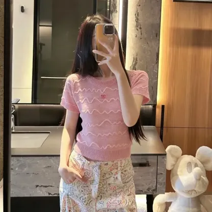 『フリーサイズ』大活躍 超人気商品 大人の定番 フェミニン ニット 半袖 Ｔシャツ